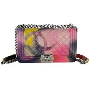 Chanel Boy Shoulder Bag, Leather, Multicolor, Silver, Women's, z10083